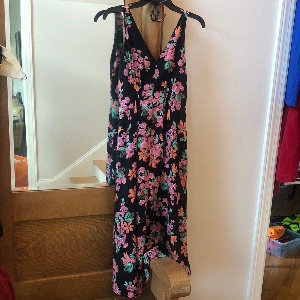 Ann Taylor Women Sleeveless Maxi Dress Sz 4P Black Pink Floral Sheer Dress - Picture 1 of 7